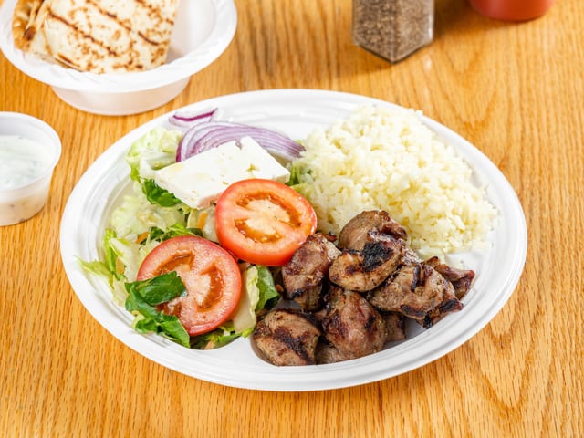 Pork Souvlaki Platter.