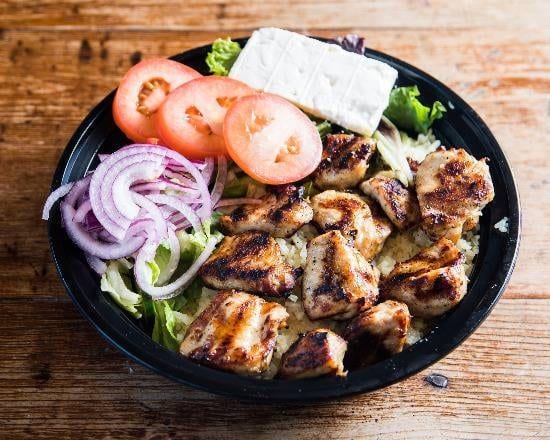 Chicken Souvlaki Platter.