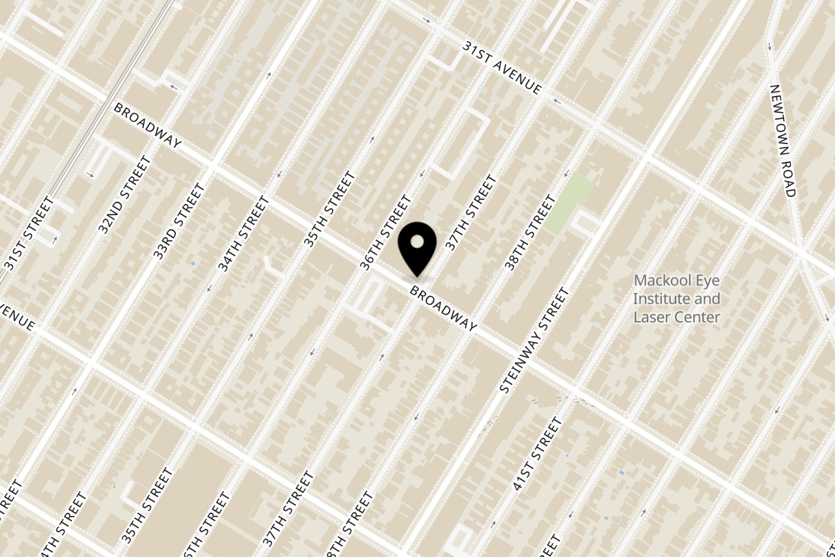 Map showing the location of The Chicken Shack Astoria on 36-19 Broadway in Astoria